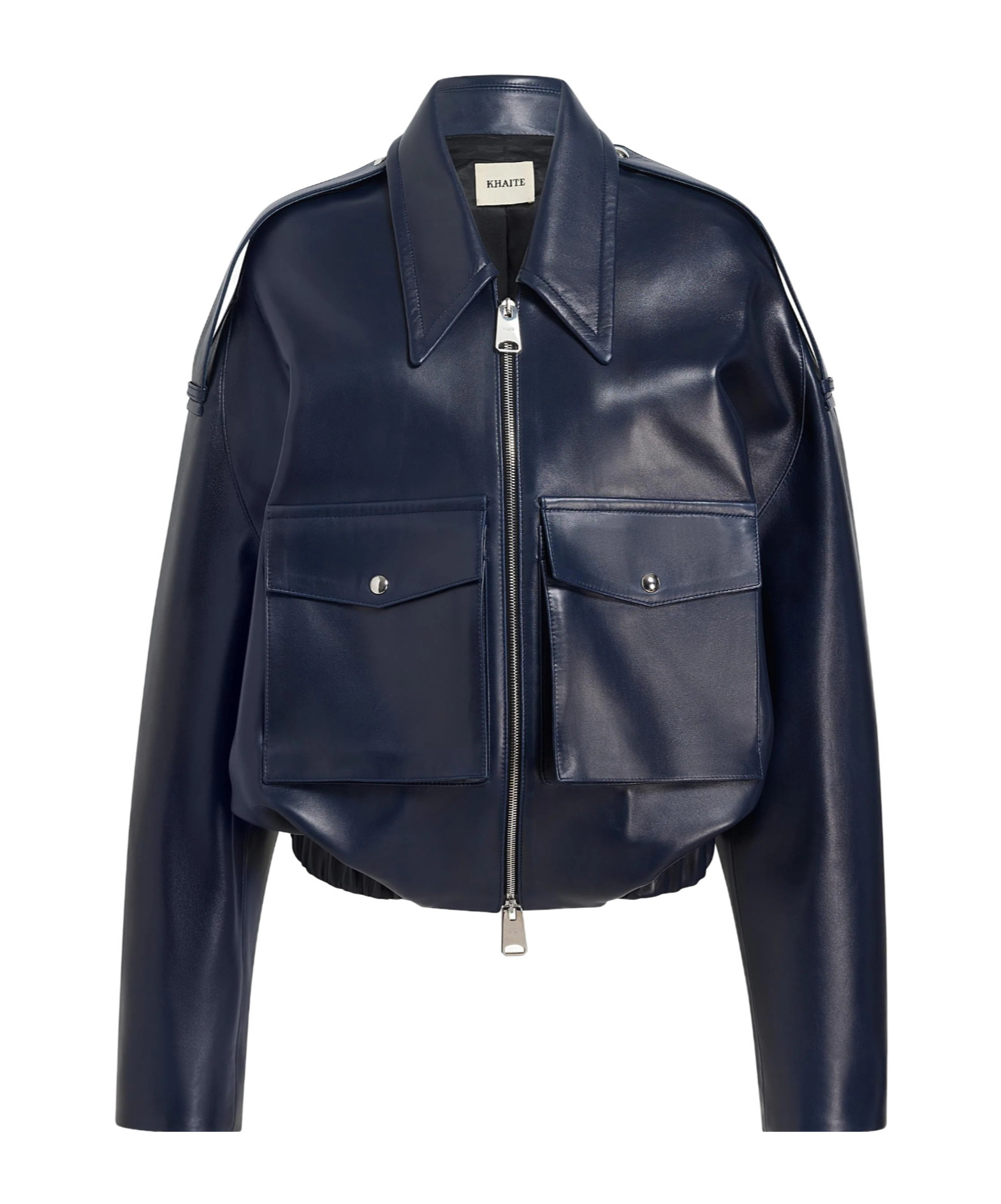 Khaite Oversized Owey Leather Jacket In Blue
