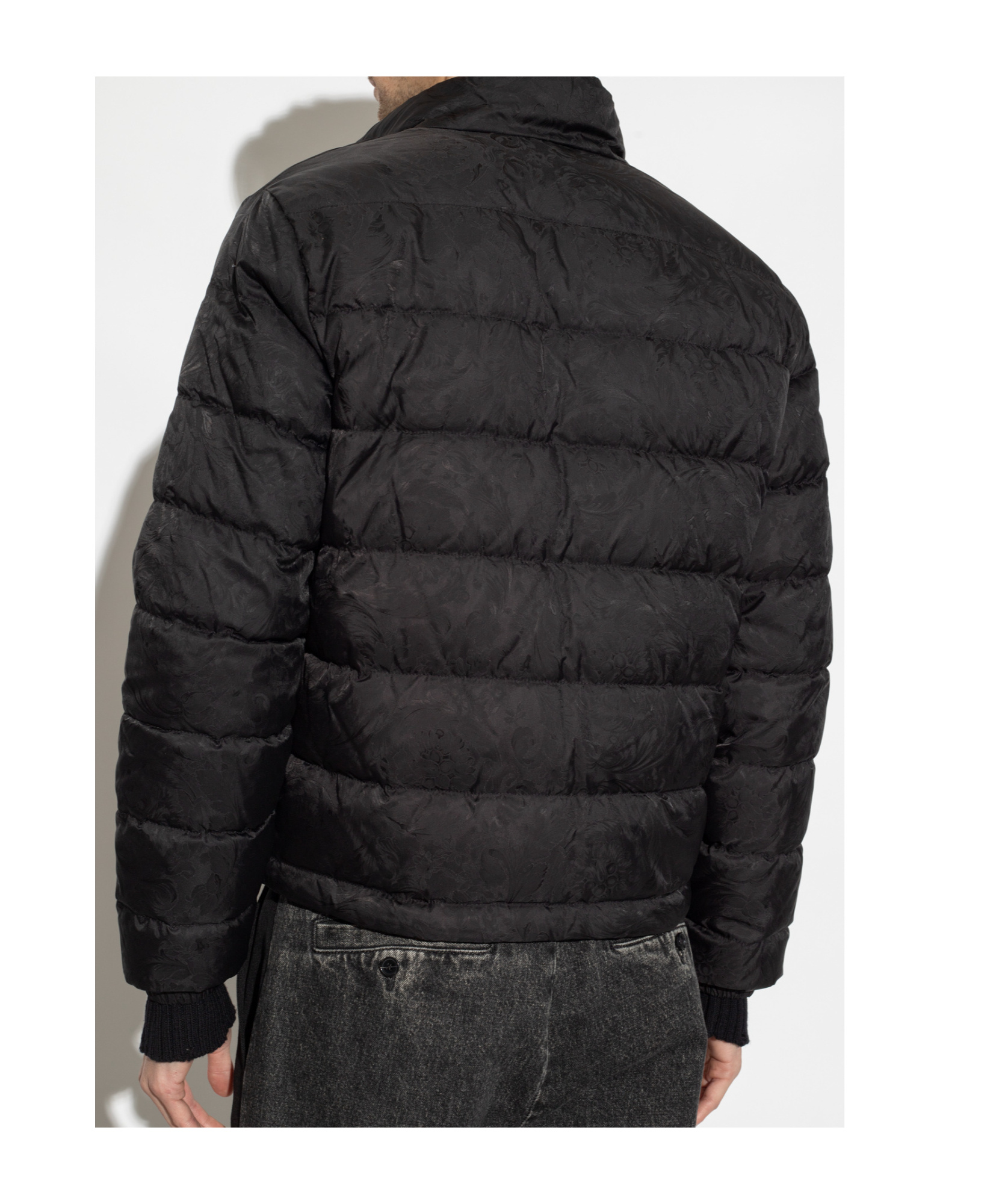 Versace Barocco Jacquard Zip-up Puffer Jacket In Black