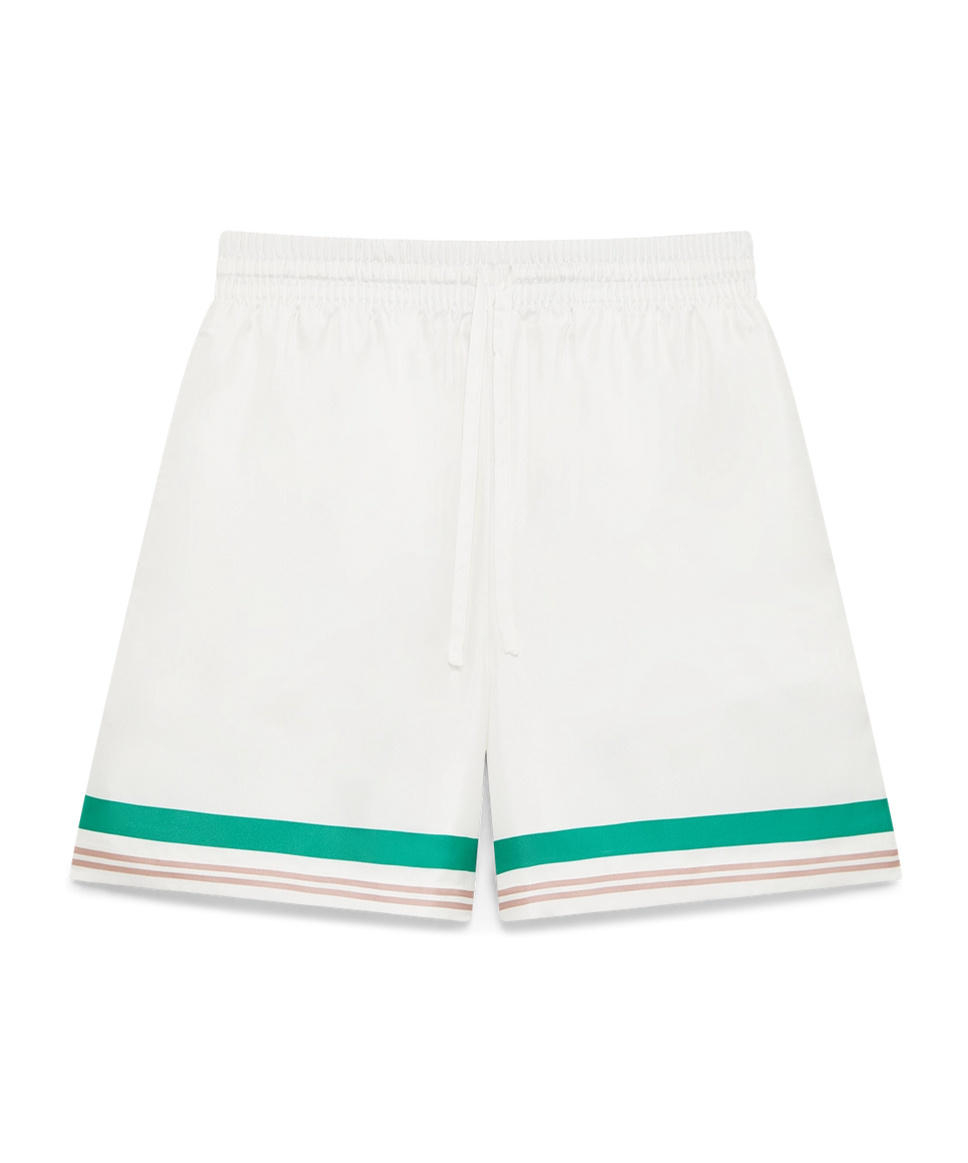 Casablanca Mens Casa Way Graphic-print Drawstring Silk Shorts In White