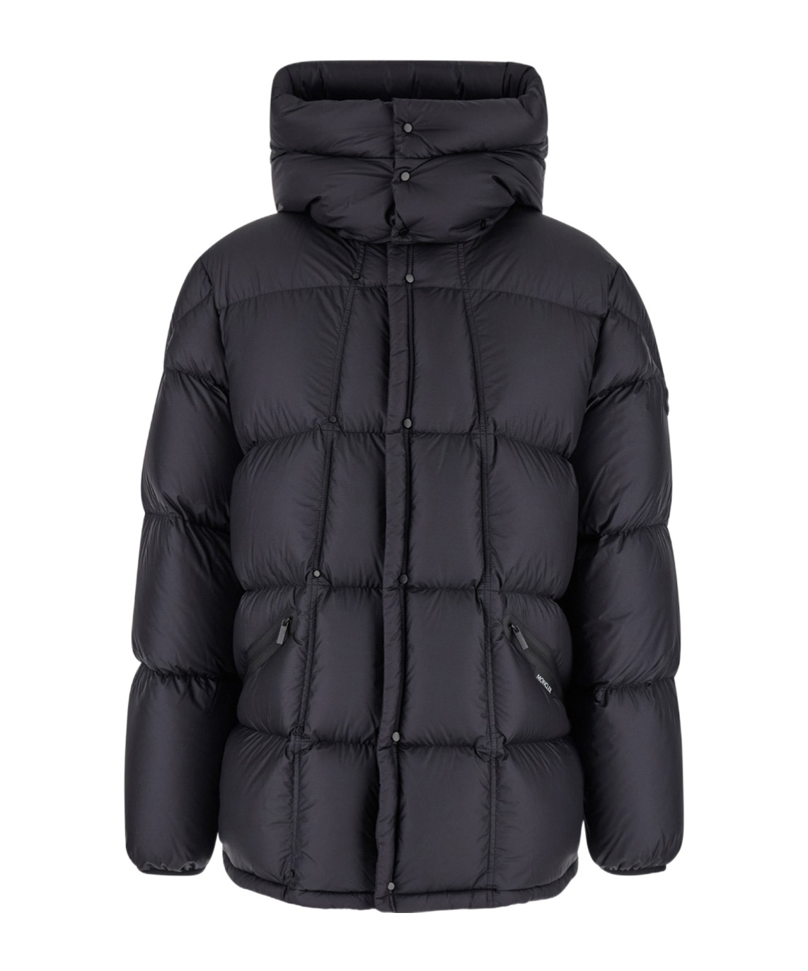 Moncler Long Black Down Jacket With Detachable Hood In Tech Fabric Man In Blue
