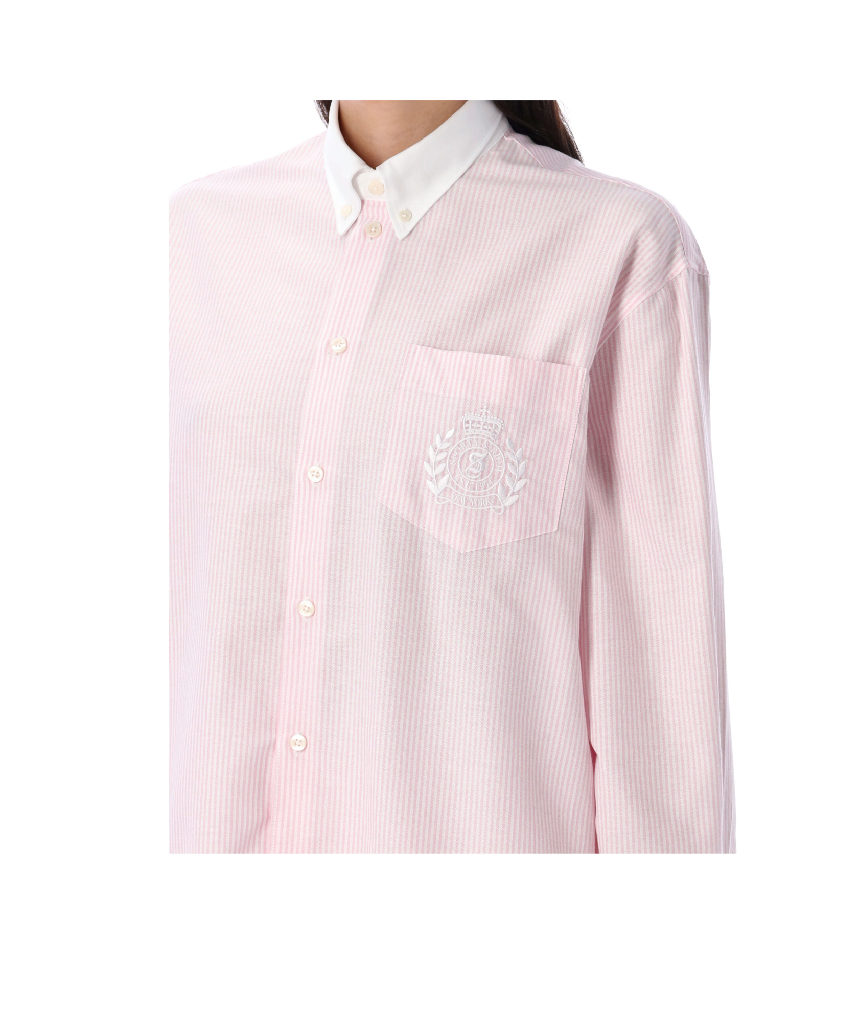 Sporty And Rich Crest-embroidered Striped Shirt In Pink