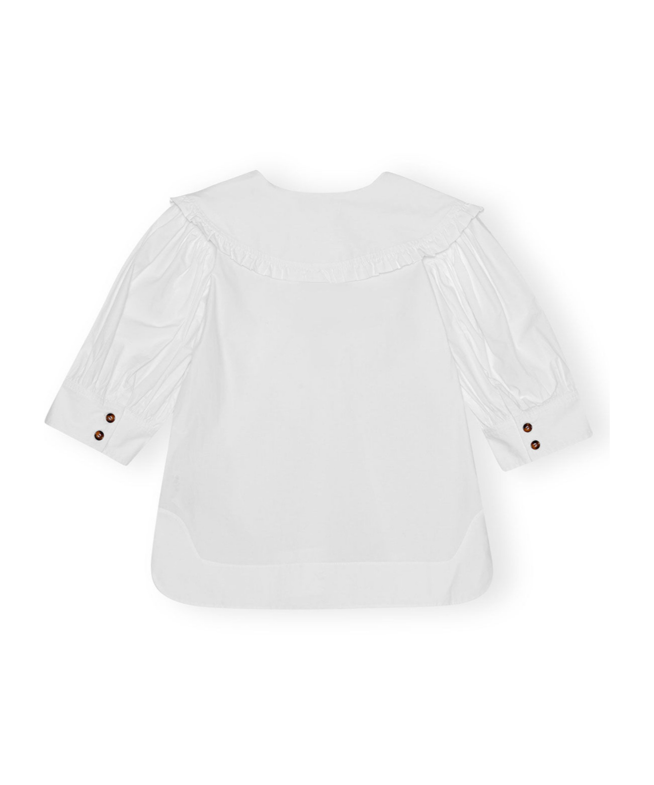 Ganni Ruffled-trim Cotton Blouse In White