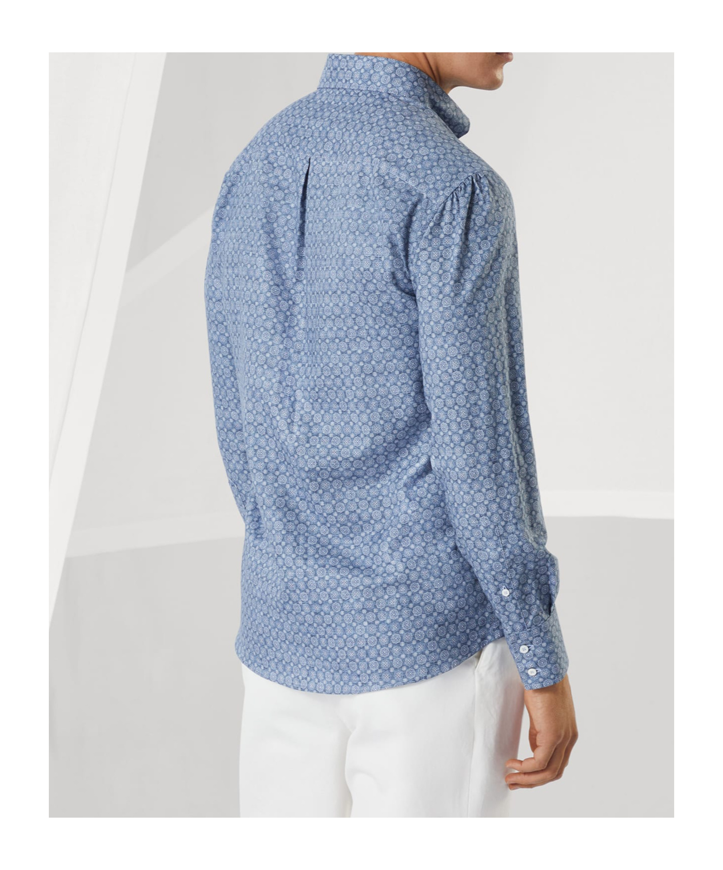 Brunello Cucinelli Floral Print Twill Basic Fit Shirt With Button-down Collar In Denim
