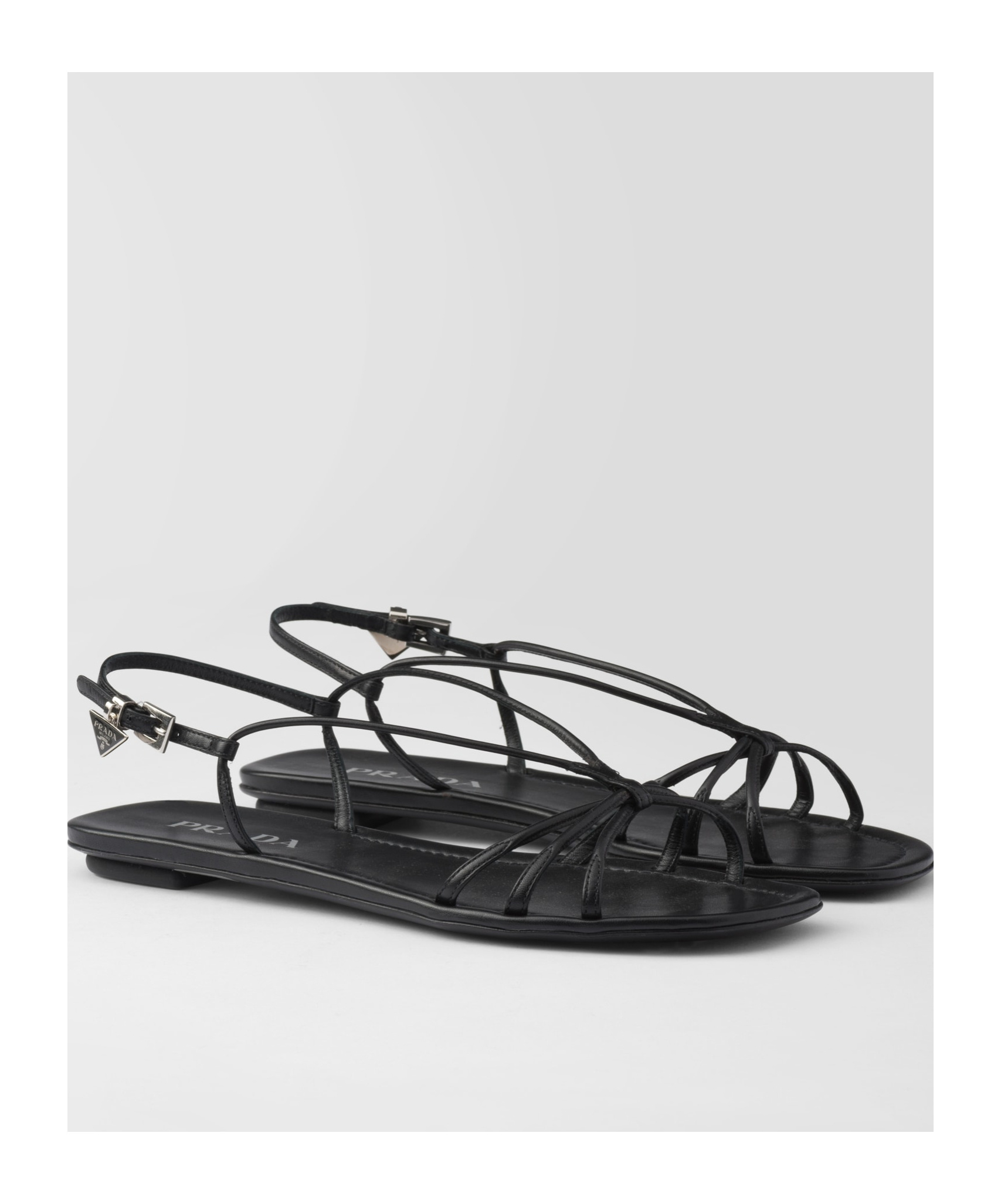 Prada Leather Flat Sandals Women In Black