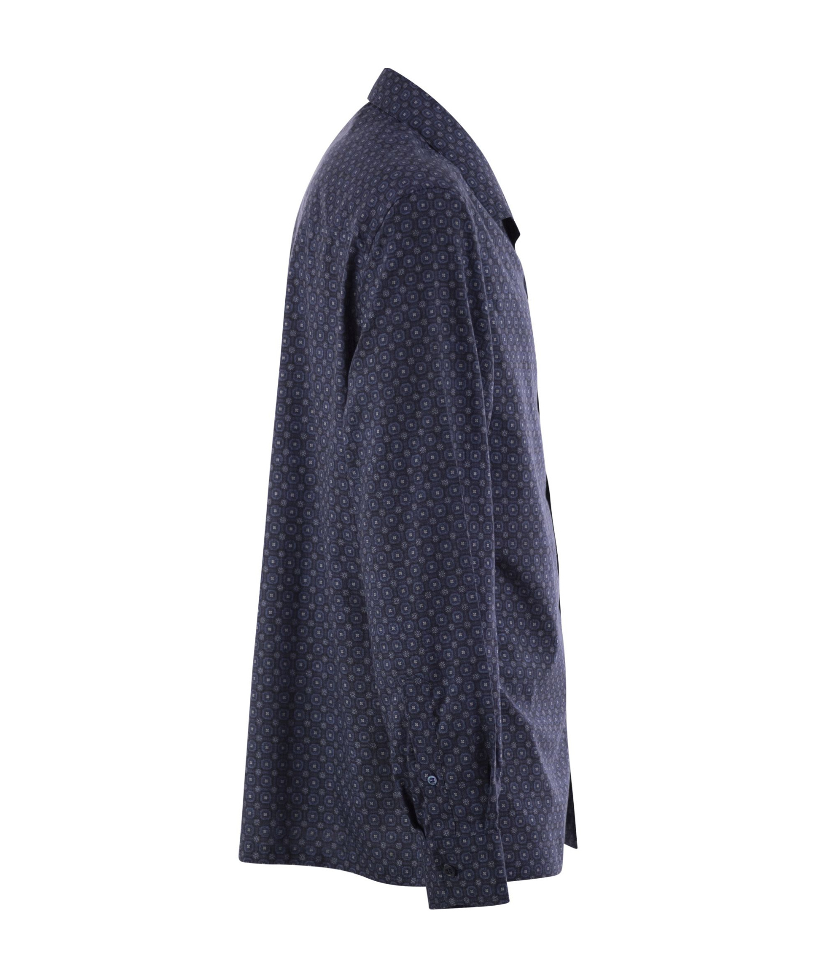 Brunello Cucinelli Men Geometric Print Easy Fit Twill Shirt With Camp Collar In Blue
