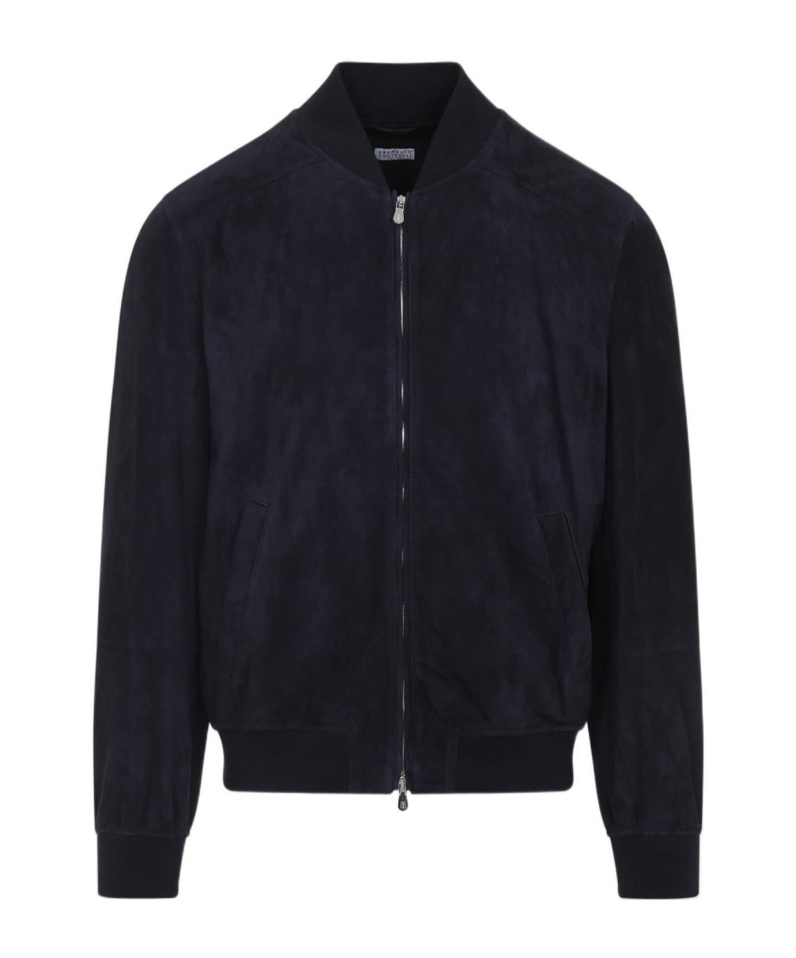 Brunello Cucinelli Ribbed Edges Suede Leather Jacket In Blue