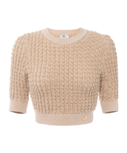 Elisabetta Franchi Sequin-embellished Cable-knit Sweater In Brown