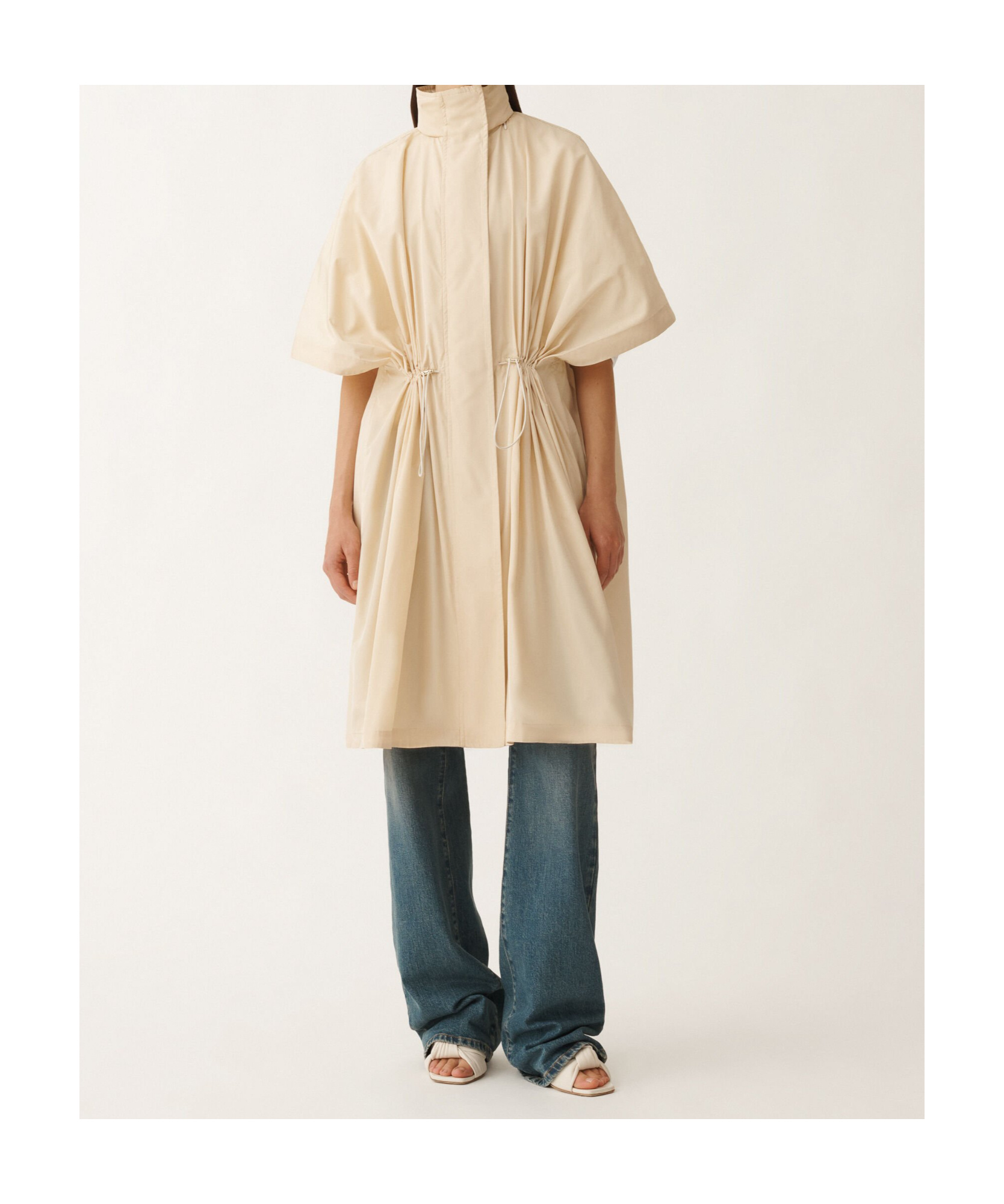 Shop Fabiana Filippi Tech Taffeta Drawstring Waist Long Cape In Nude