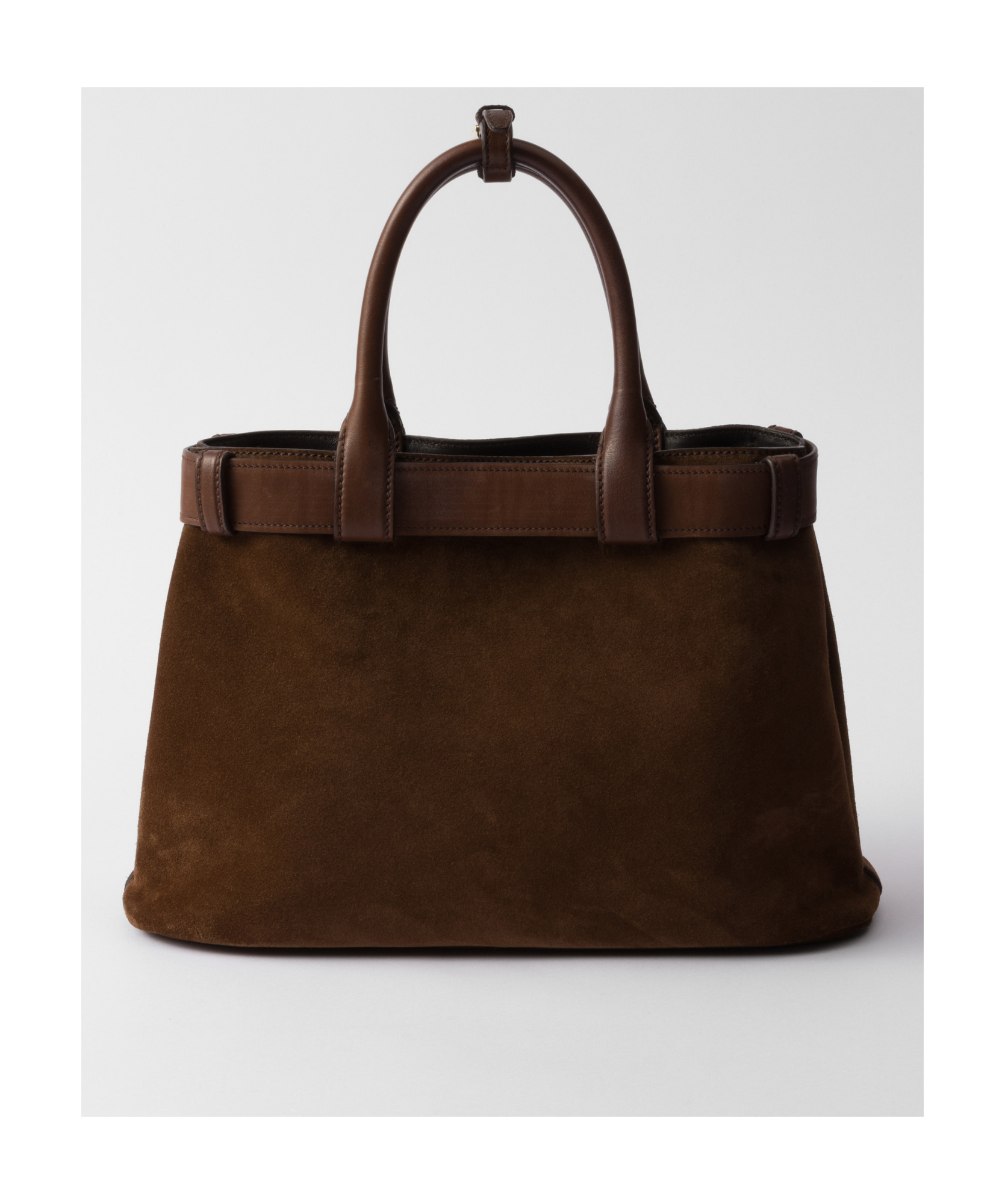 Prada Medium Buckle Belt-detail Suede Bag In Cocoa Brown