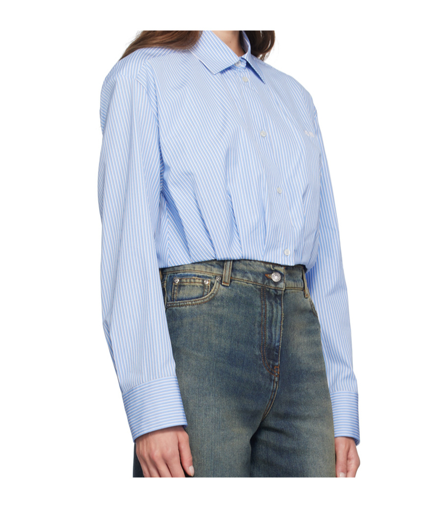 Msgm Logo-embroidered Striped Cropped Shirt In Blue