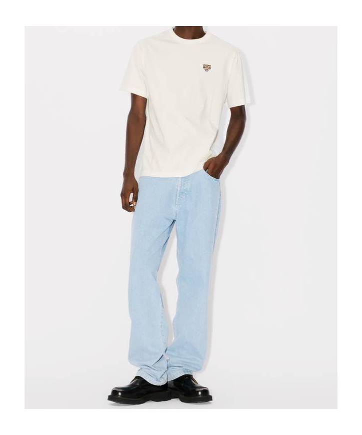 Kenzo White Crewneck T-shirt With Logo Patch On The Front In Cotton Man In White