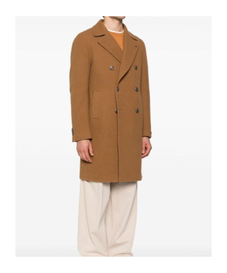 Shop Tagliatore Double-breasted Long-sleeved Coat In Brown