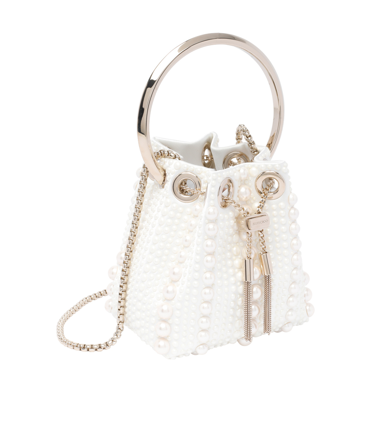 Jimmy Choo Womens Bon Bon Micro Pearl-embellished Satin Top-handle Bag Ivory In White