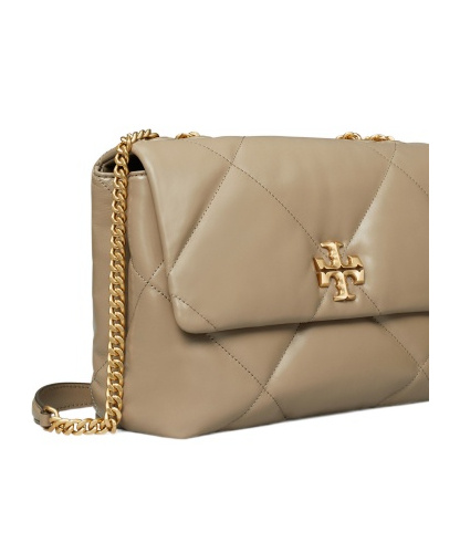 Tory Burch Brown Kira Diamond Quilt Convertible Soft Leather Bag In Nude