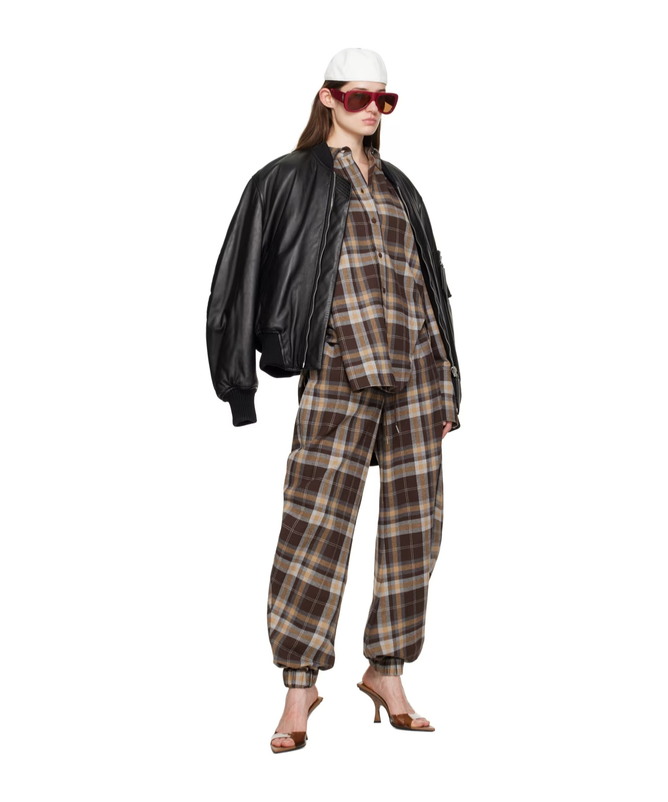 Attico Checked Cotton-blend Track Pants In Black
