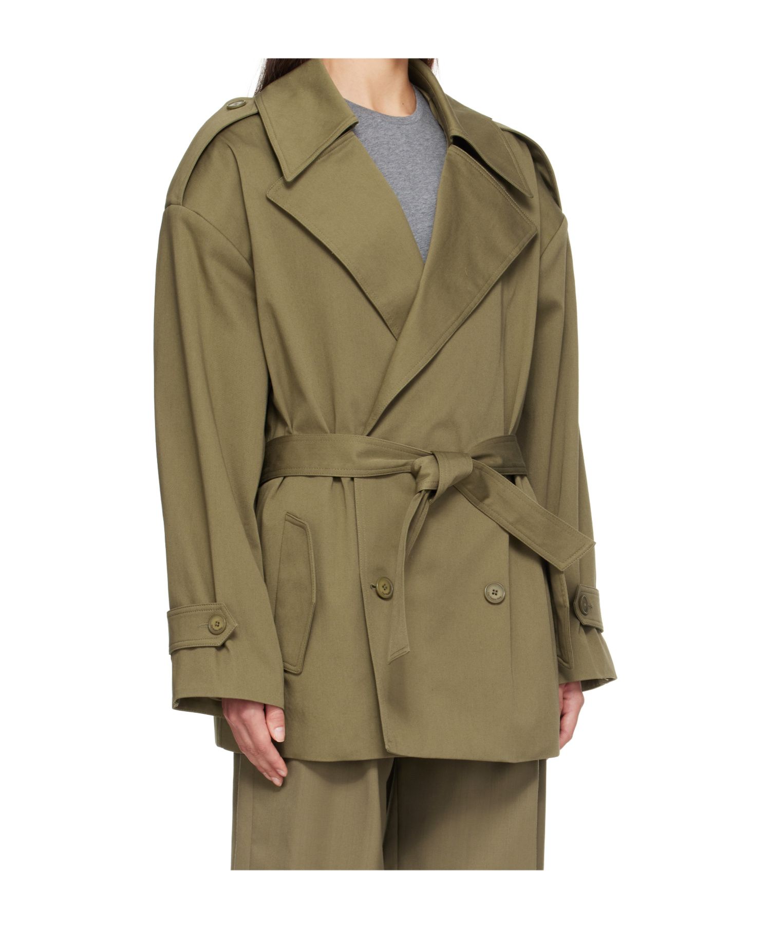 The Frankie Shop Zurich Oversized Short Trench Coat In Green