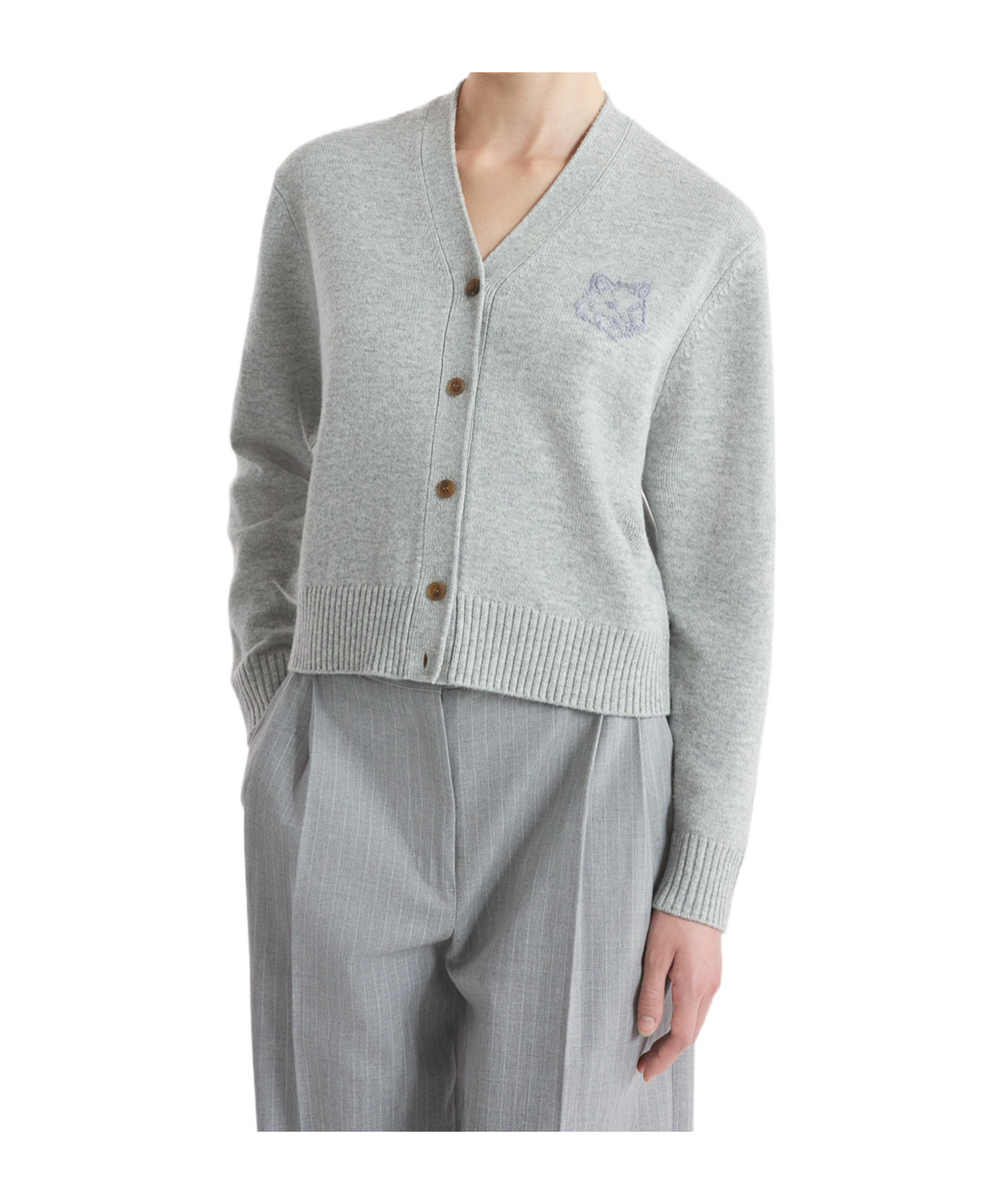MAISON KITSUNÉ BOLD FOX HEAD EMBROIDERED CARDIGAN 