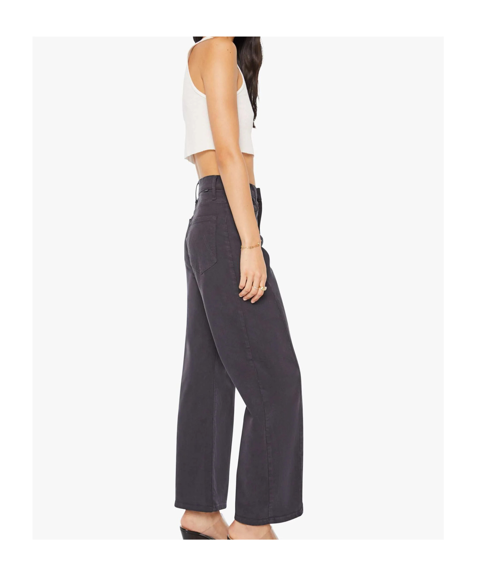 Mother The Half Pipe Flood High Waist Barrel Jeans In Black