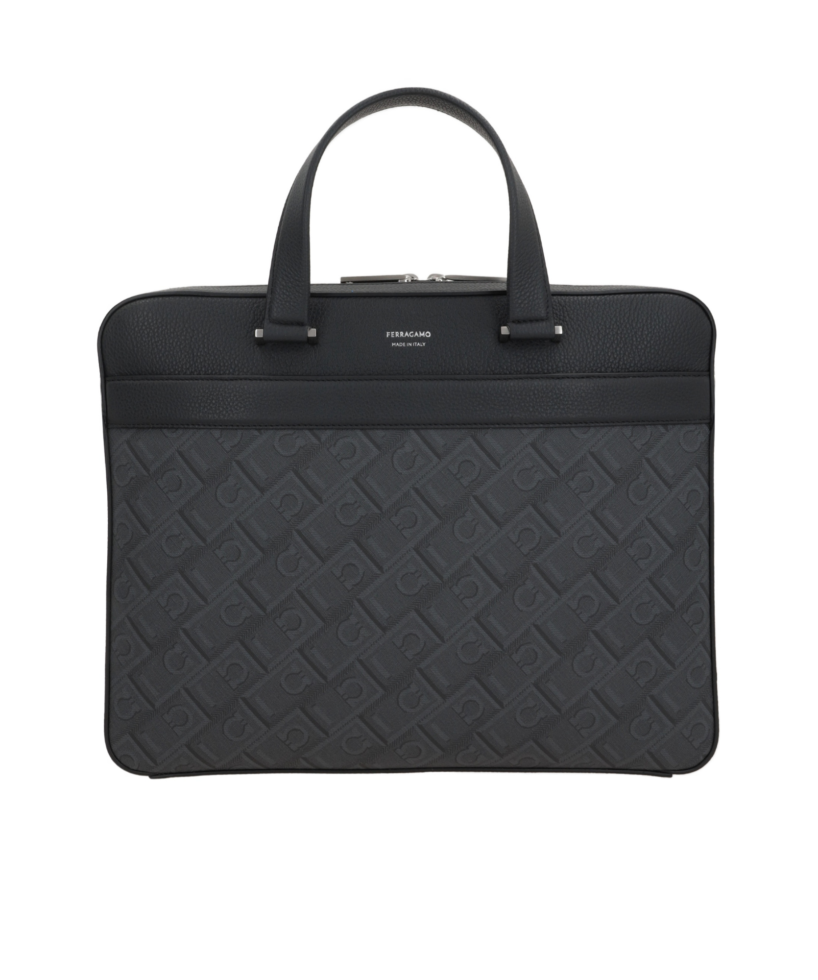 Ferragamo Men's Gancini Business Bag In Black Gray