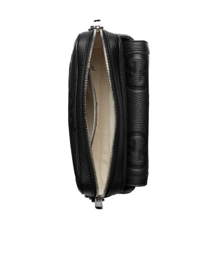 Gucci Jumbo Gg Leather Messenger Bag In Black
