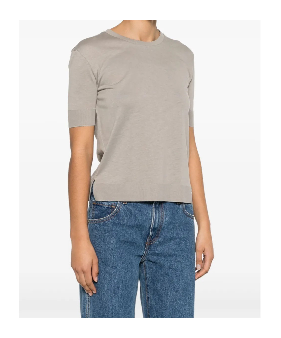 Herno Side-slit T-shirt In Neutral