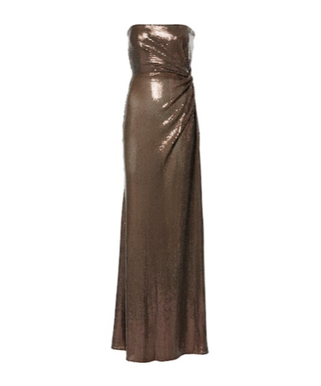 Alex Perry Sequined Gathered Gown In Brown