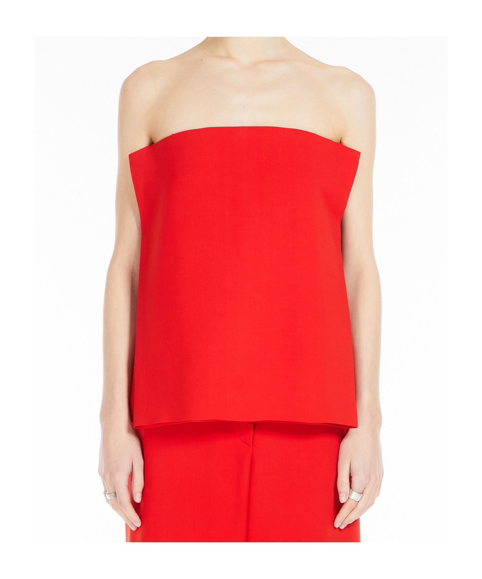 Sportmax Strapless Flared Crop Top With Leather Straps In Red