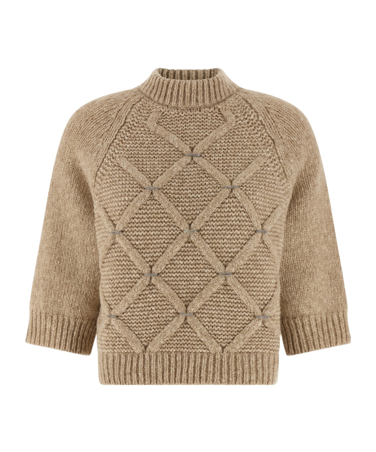 Peserico Diamond Pattern Knit Sweater With Raglan Sleeves In Brown