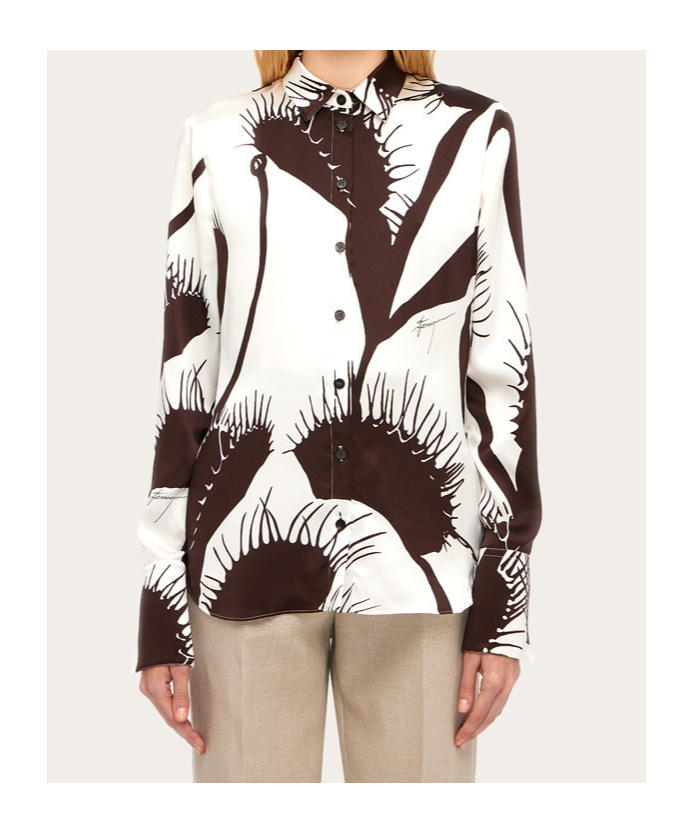 Ferragamo Salvatore Venus-printed Button-up Shirt In White