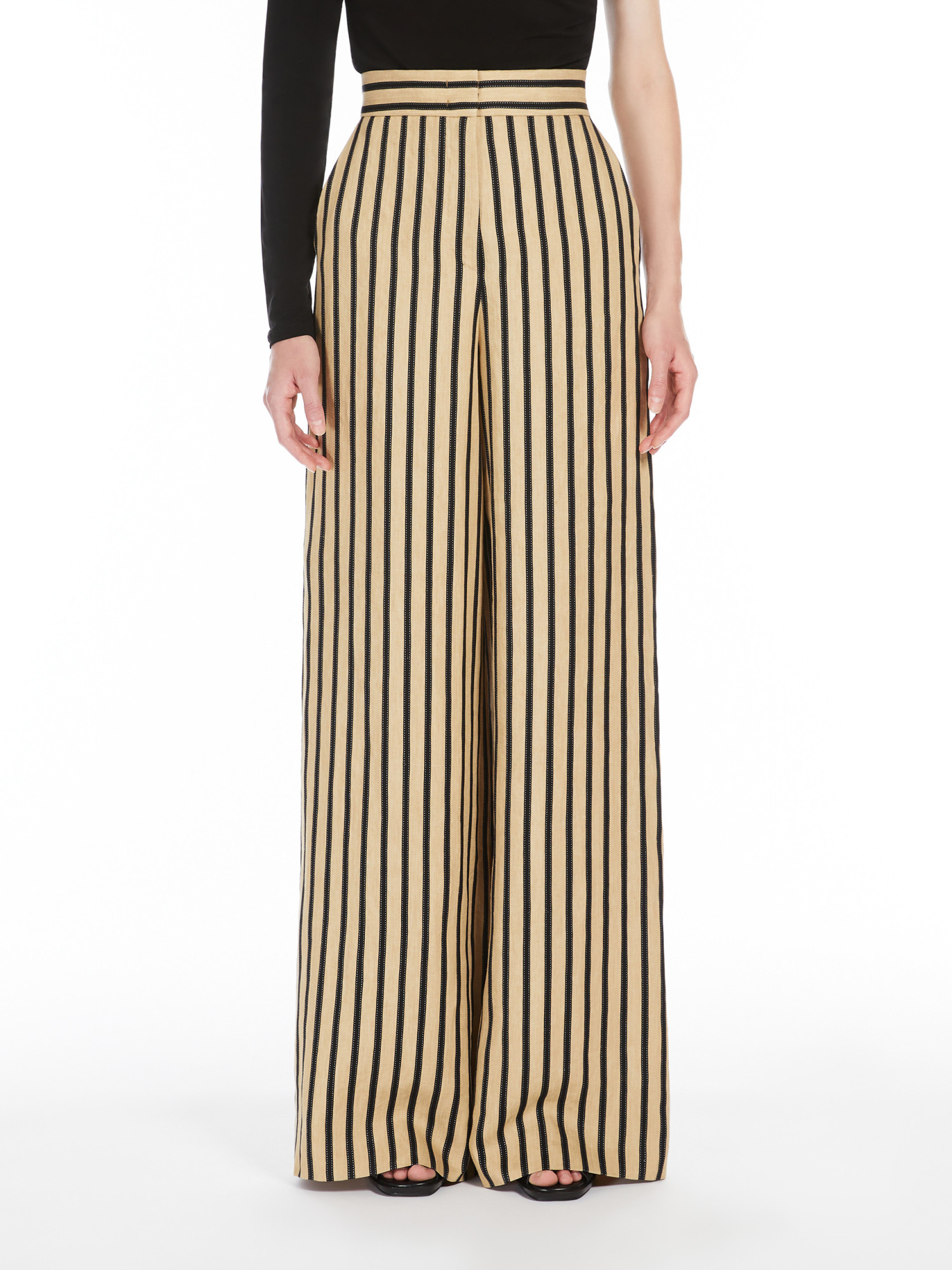 Shop Max Mara Striped Linen And Cotton Trousers In Nude
