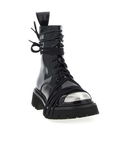 Moschino Glossy Leather Lace-up Boot With Sole In Black
