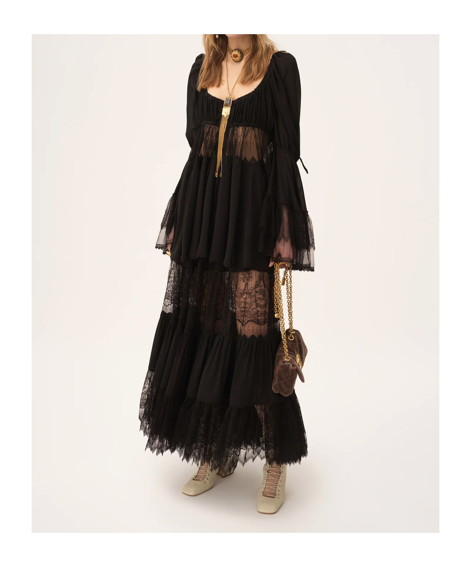 Chloé Chloe Lace-embellished Silk-chiffon Maxi Skirt In Black