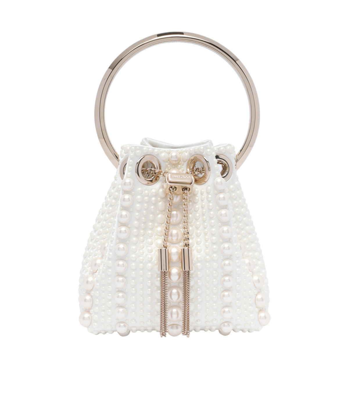 Jimmy Choo Womens Bon Bon Micro Pearl-embellished Satin Top-handle Bag Ivory In White