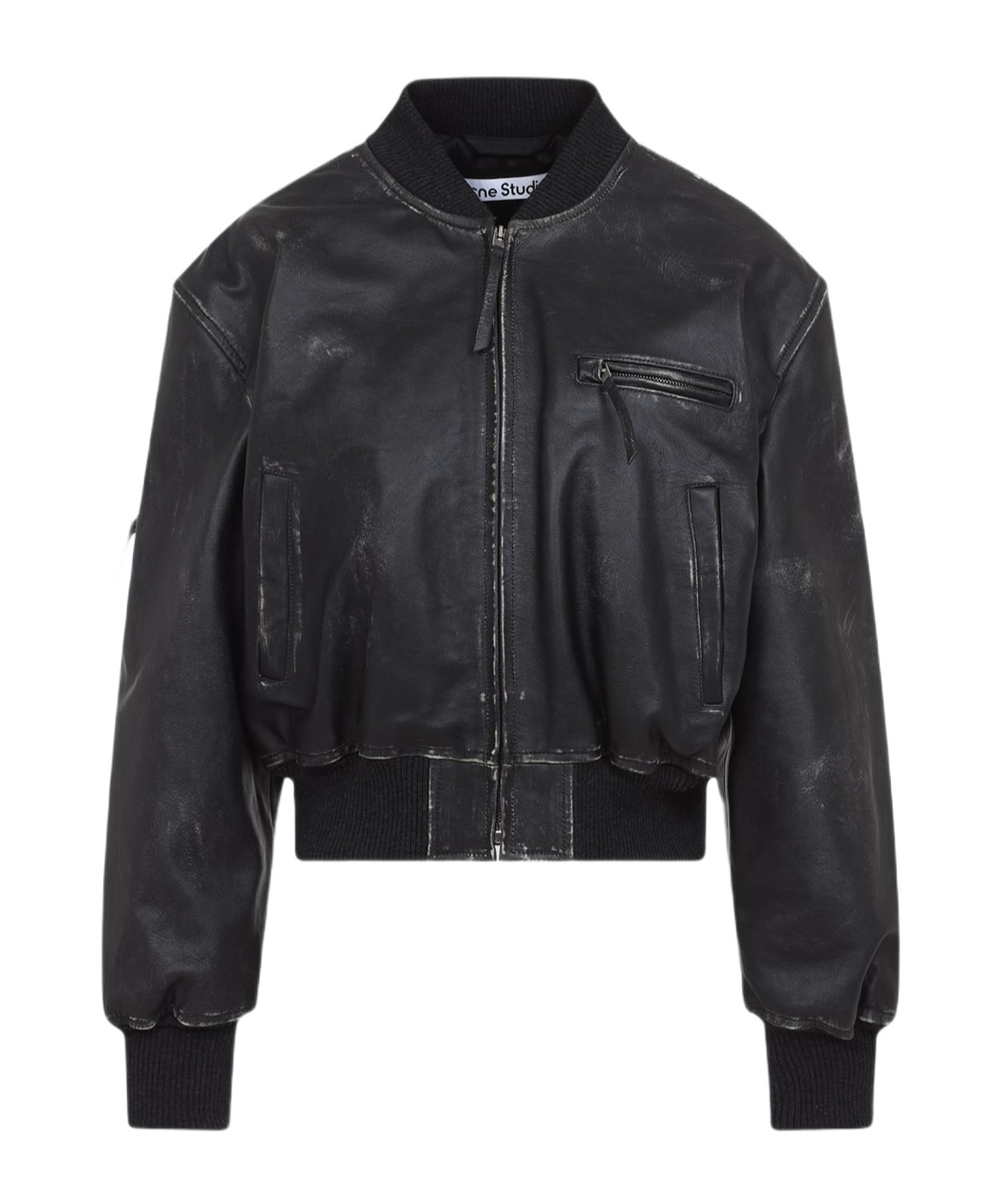 Acne Studios Vintage Leather Cropped Bomber Jacket In Black