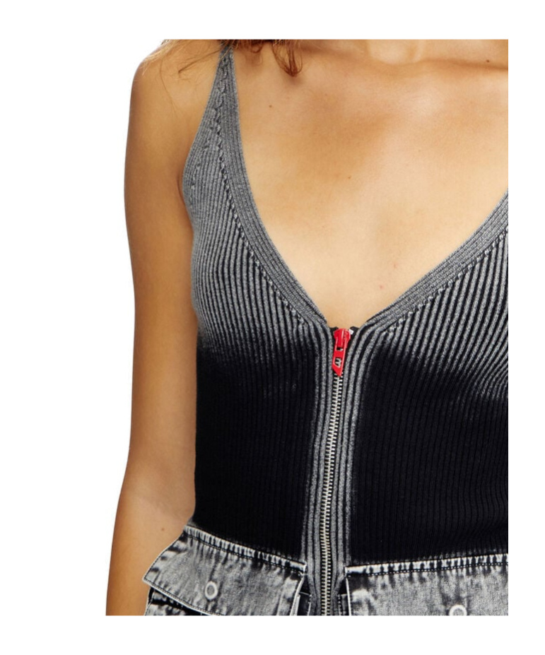 Diesel Knit Tank Top With Denim Cargo Pockets In Black