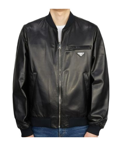 Prada Men Black Nappa Leather Reversible Bomber Jacket In Black