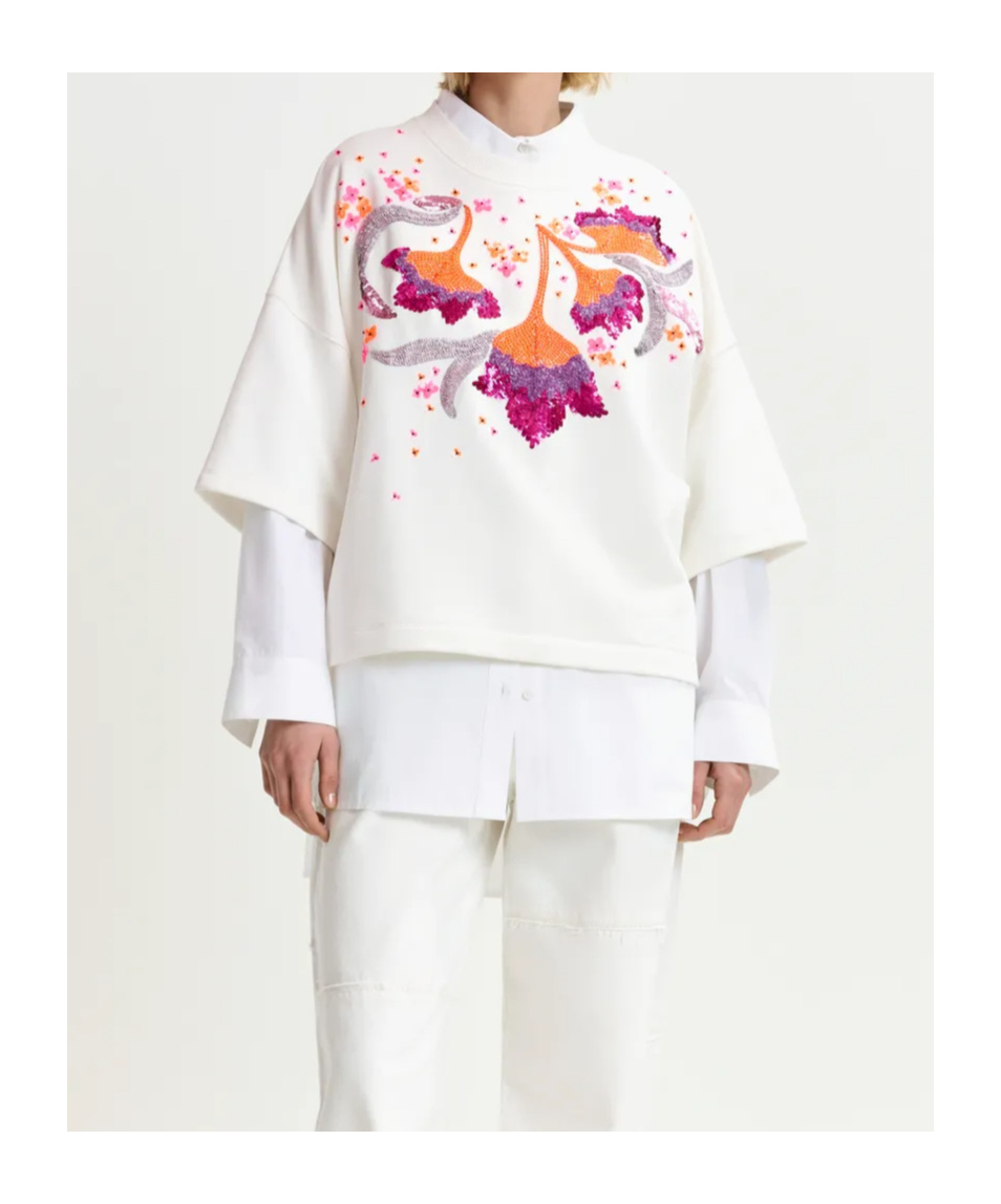 Essentiel Antwerp Hotanical Boxy Sweatshirt By Essentiel In White