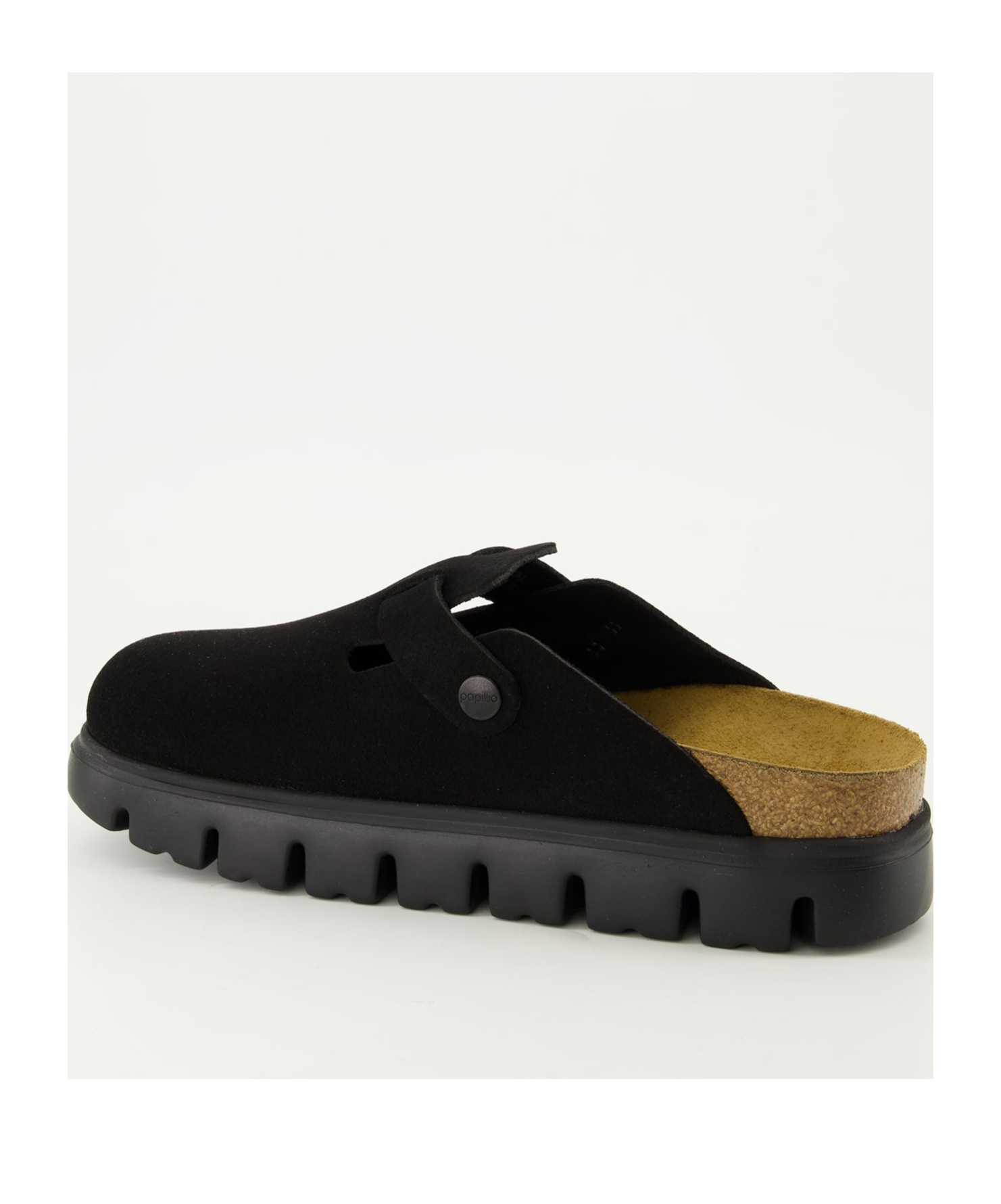Birkenstock Boston Chunky Suede Leather Sandal In Black In Nero