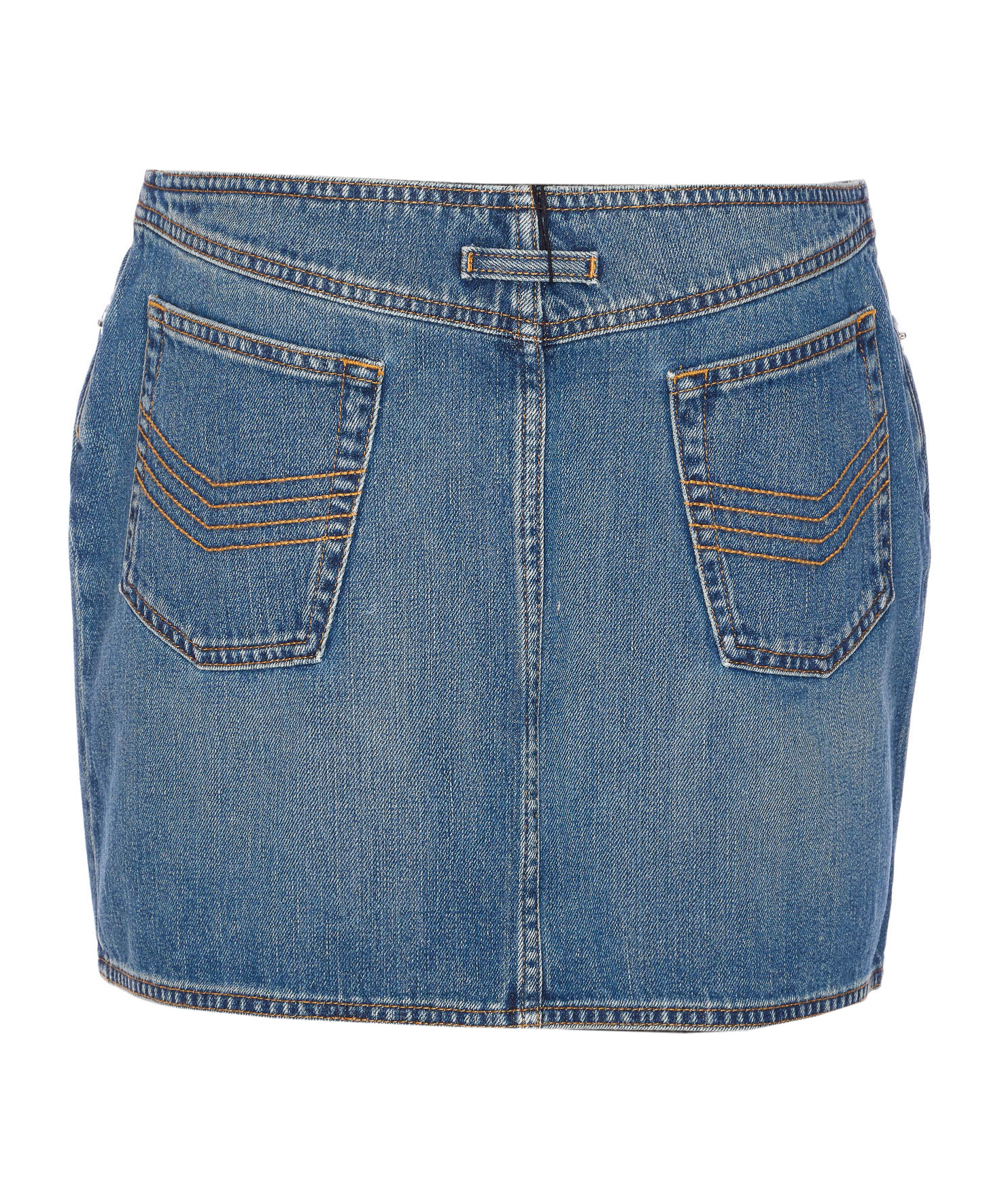 Jean Paul Gaultier Mini Denim Skirt With Pockets And Loops In Blue