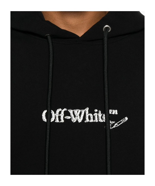 Off-white Back And Front Logo-embroidered Hoodie Clothing In Black