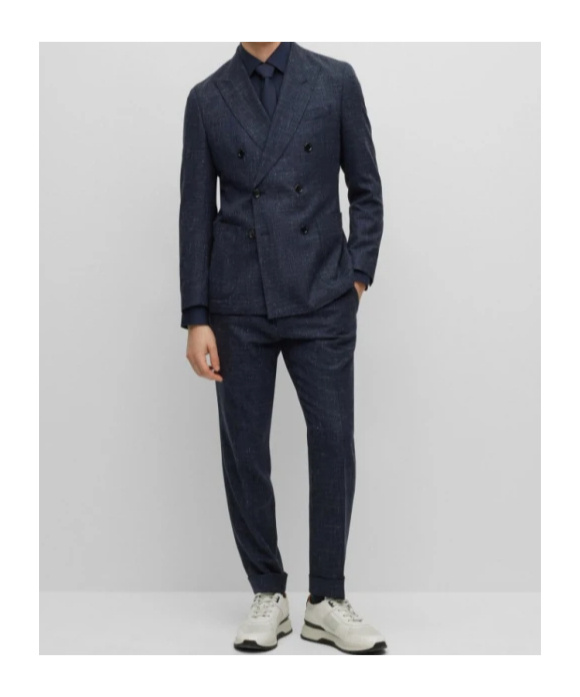 Hugo Boss Double-breasted Suit Coat, Belt-loop Trousers In Black