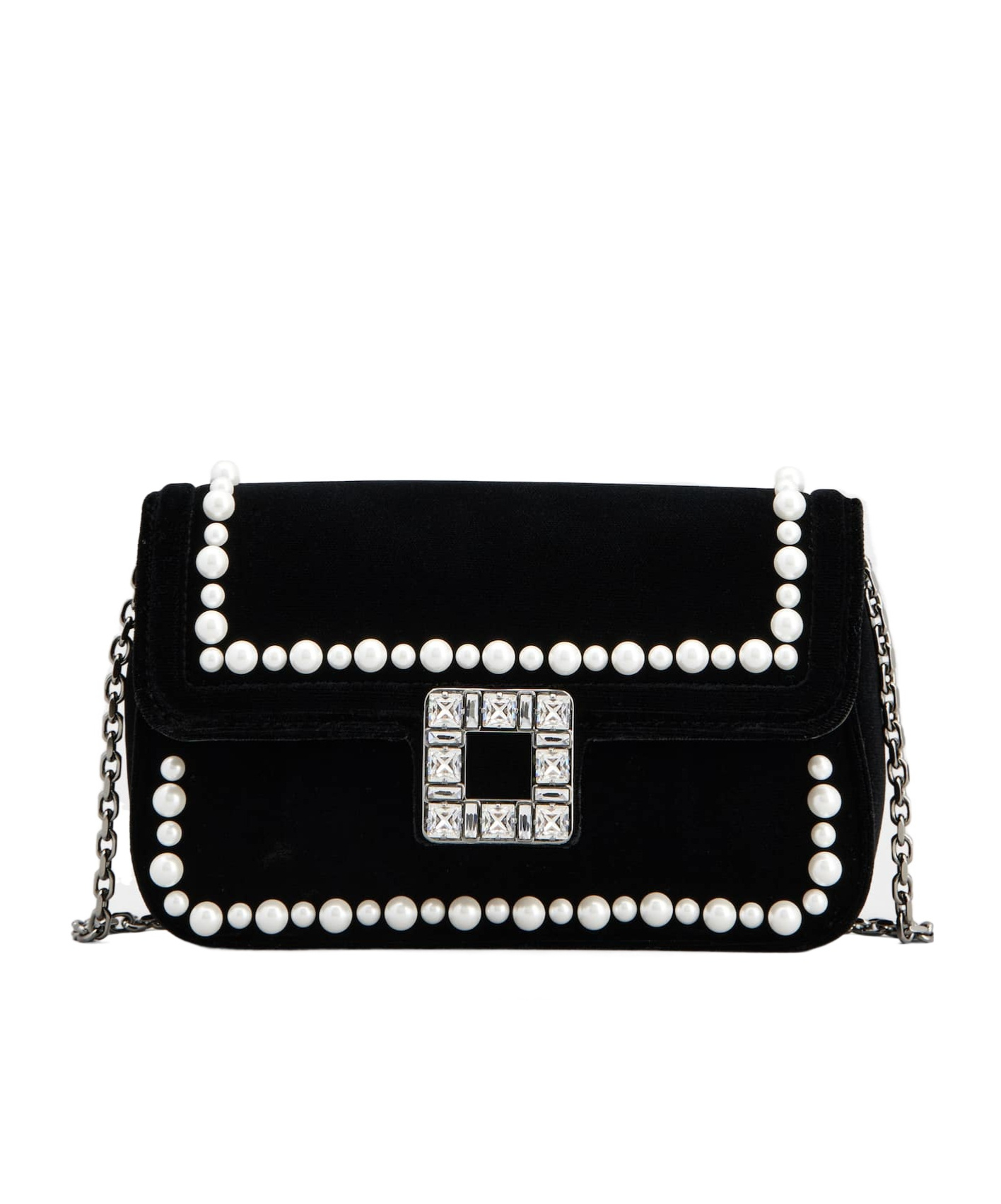 Roger Vivier Viv Jeu De Fille Embellished Velvet Bag In Black