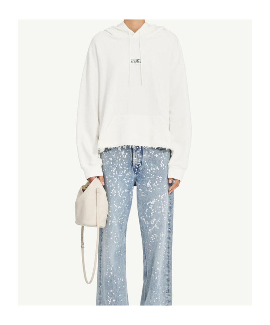 Mm6 Maison Margiela Frayed-hem Logo Hoodie In White