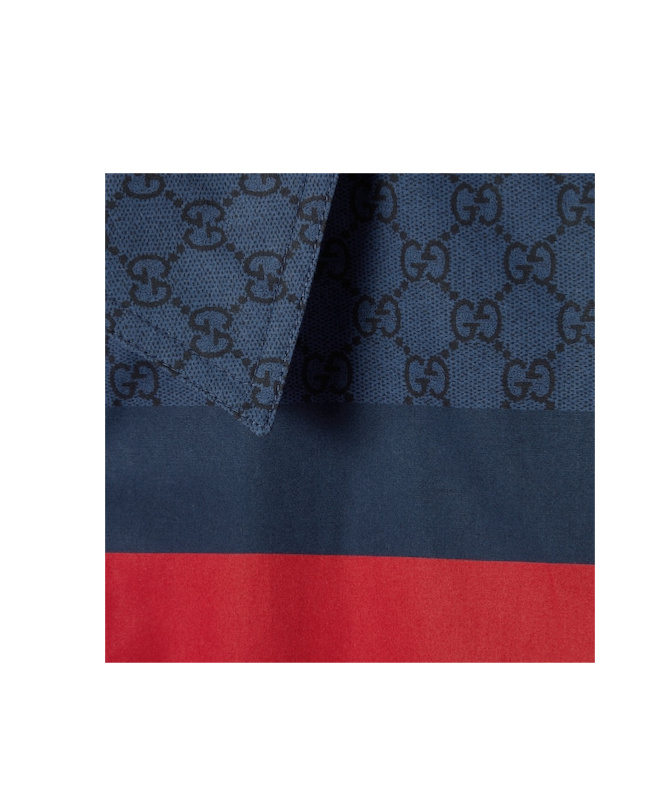 Gucci Gg Cotton Poplin Jacket With Web In Blue