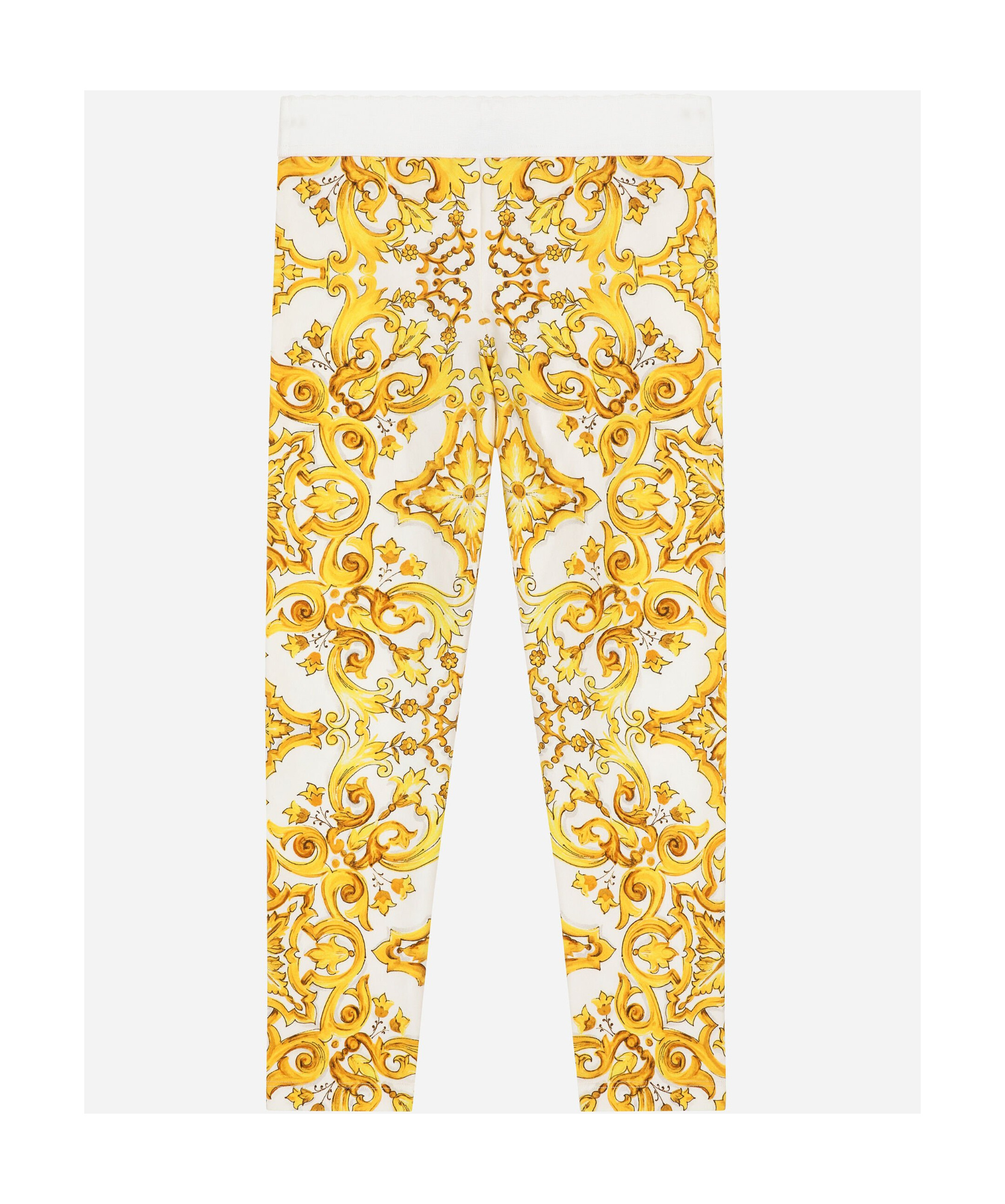 Dolce & Gabbana Girls Yellow Majolica Cotton Leggings In Yellow
