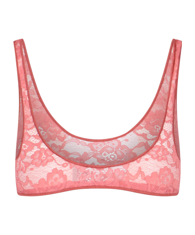 Oseree Oséree Floral-laced Cropped Sports Bra In Pink