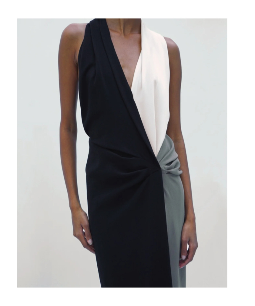 Proenza Schouler Elsa Colorblock Matte Double Crepe Dress In Black