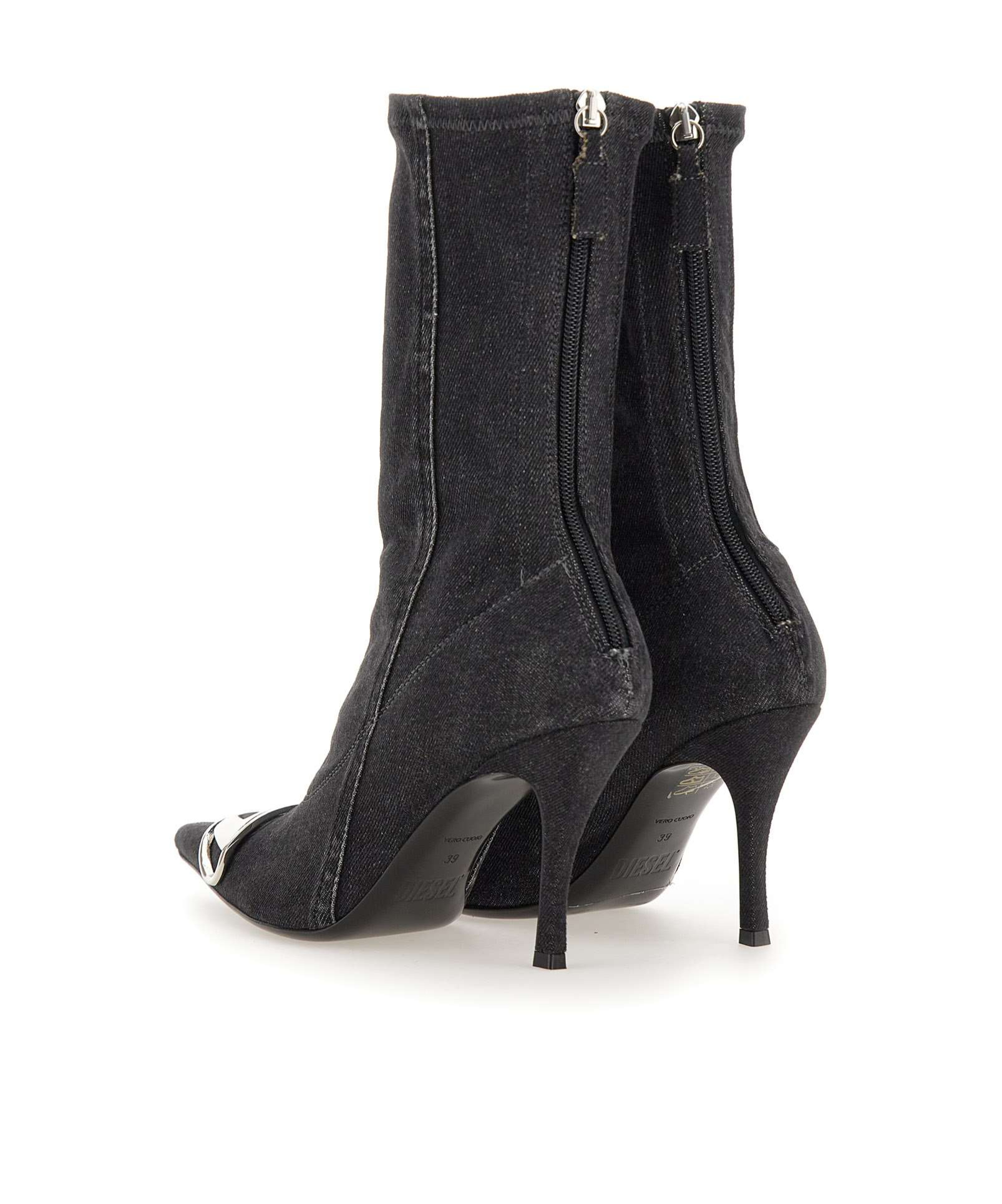 Diesel Denim Ankle Boots With Frontal Oval-d Logo In Black