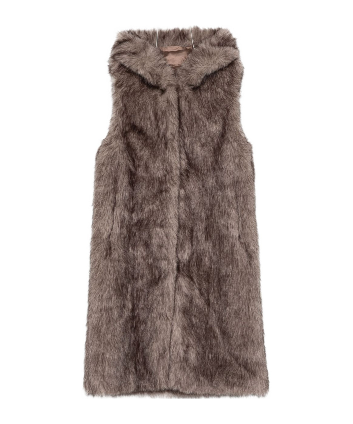 Betta Corradi Hooded Sleeveless Coat In Plush Faux Fur In Brown