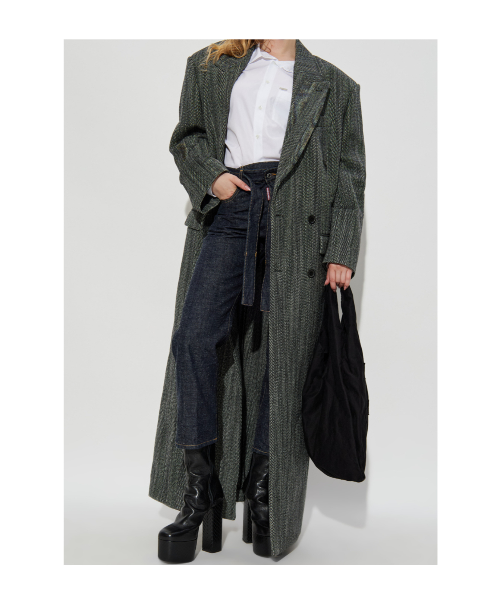 Dsquared2 X Magliano Double-breasted Long Coat In Gray